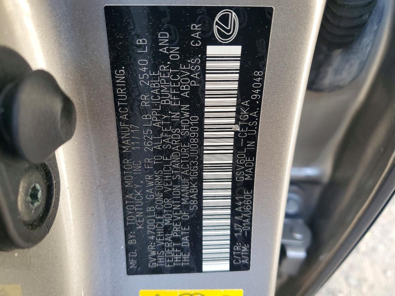 2018 Lexus ES350 VIN 58ABK1GG3JU089010 photo 12