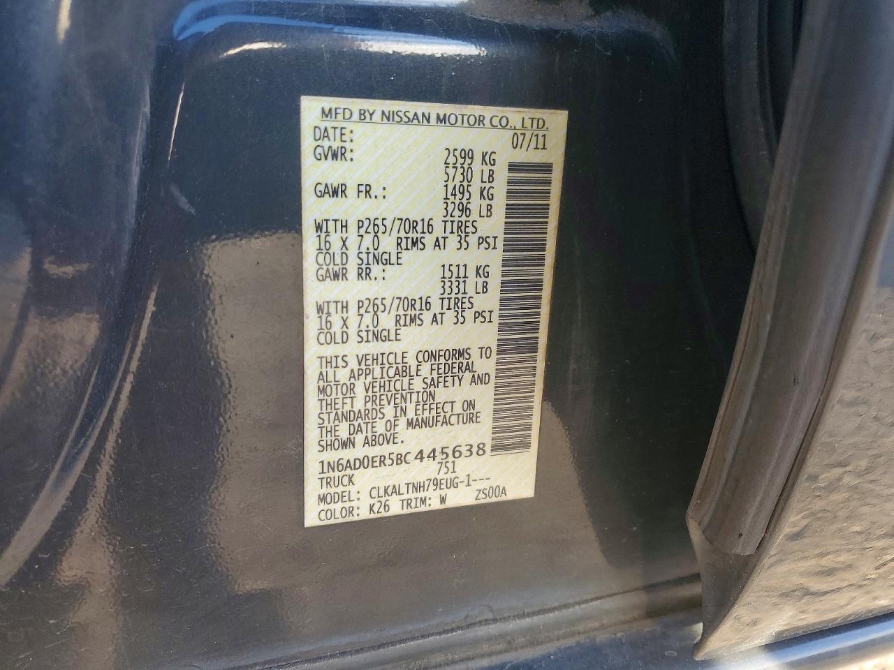 2011 NISSAN Frontier VIN 1N6AD0ER5BC445638 photo 12