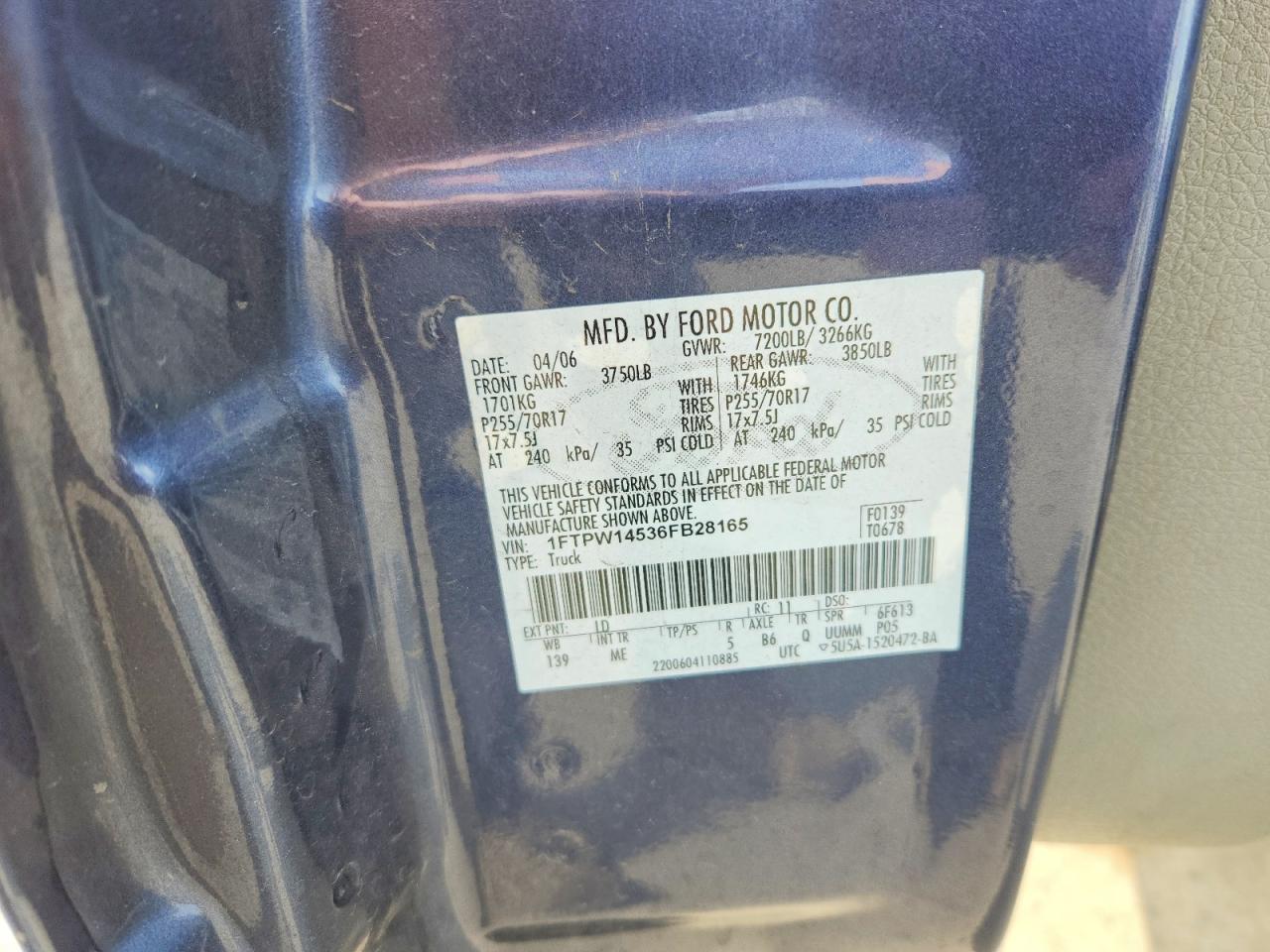 2006 Ford F150 VIN 1FTPW14536FB28165 photo 12