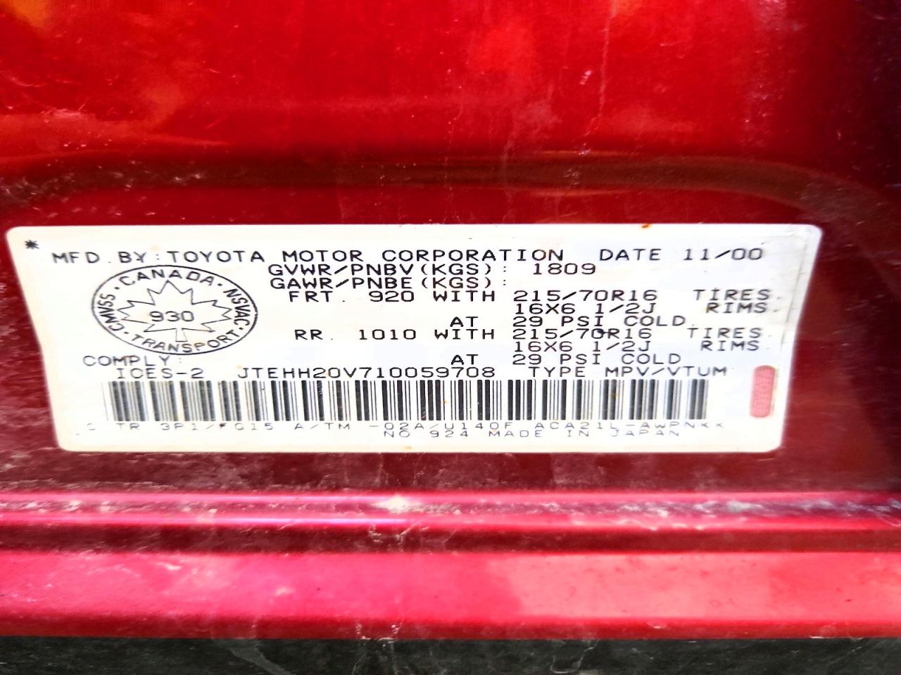 2001 Toyota Rav4 VIN JTEHH20V710059708 photo 12