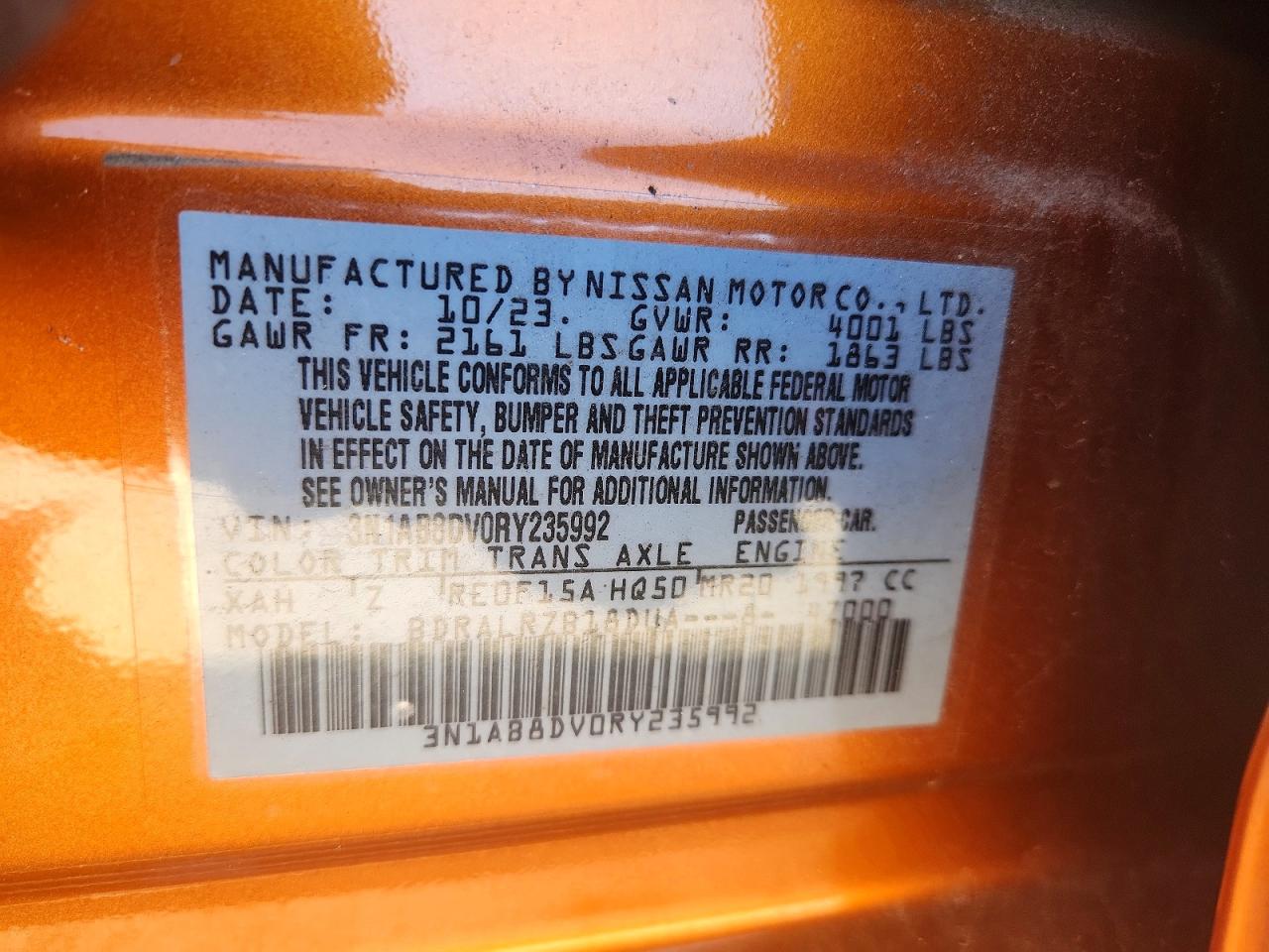2024 Nissan Sentra VIN 3N1AB8DV0RY235992 photo 12