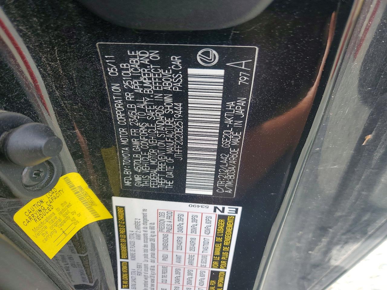 2011 Lexus Is 250c ba VIN JTHFF2C20B2519444 photo 12