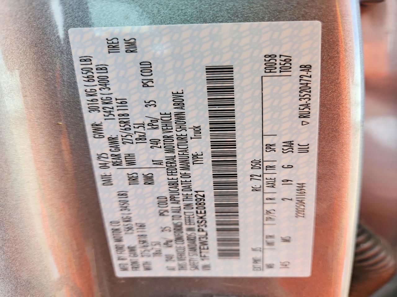 2025 Ford F150 VIN 1FTEW3LP3SKE08921 photo 12