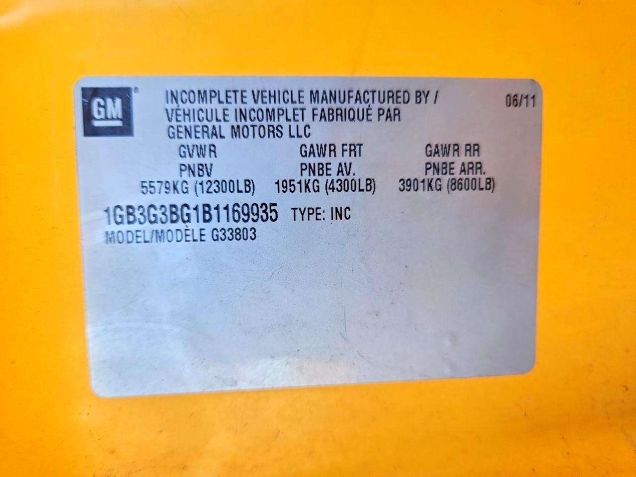 2011 CHEV Express VIN 1GB3G3BG1B1169935 photo 10