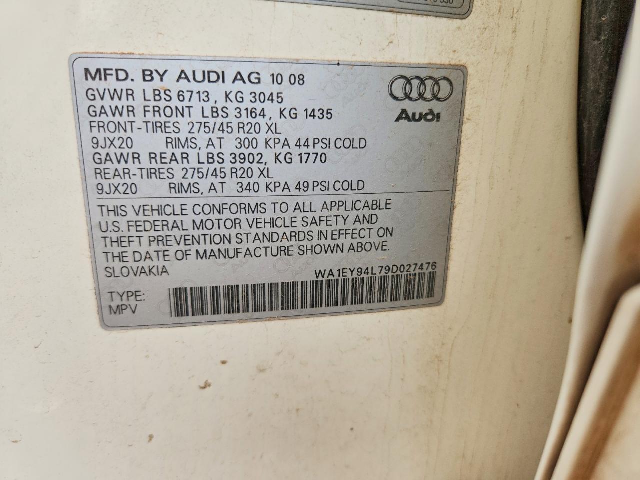 2009 Audi Q7 VIN WA1EY94L79D027476 photo 12