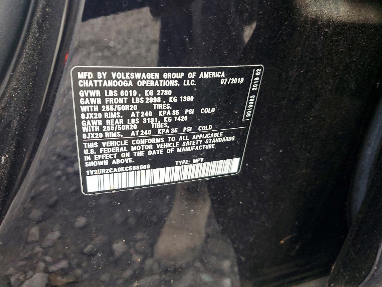 2019 Volkswagen Atlas VIN 1V2UR2CA0KC588666 photo 12