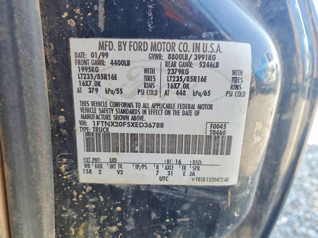1999 Ford F250 VIN 1FTNX20F5XED36788 photo 12