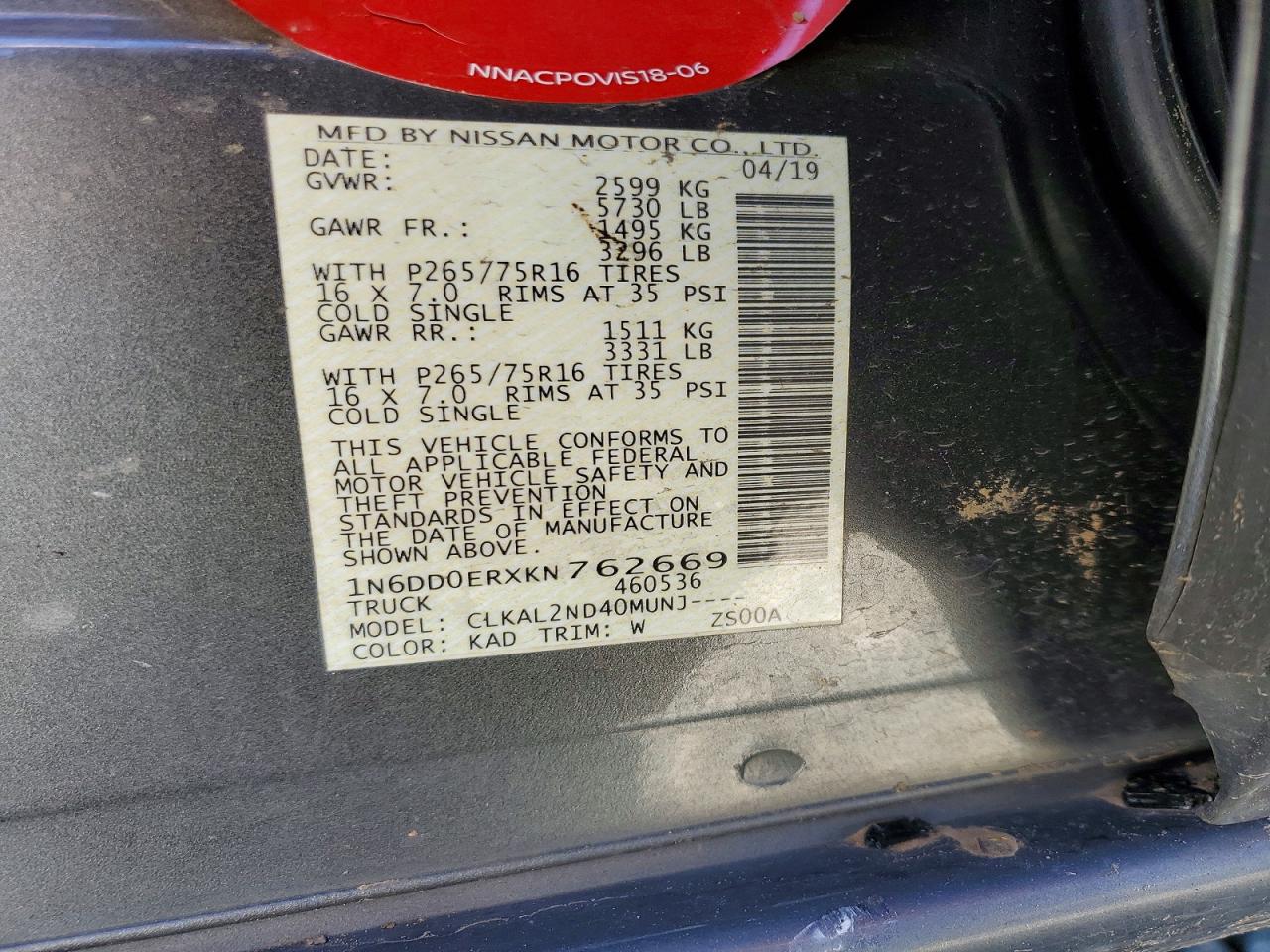 2019 NISSAN Frontier VIN 1N6DD0ERXKN762669 photo 12