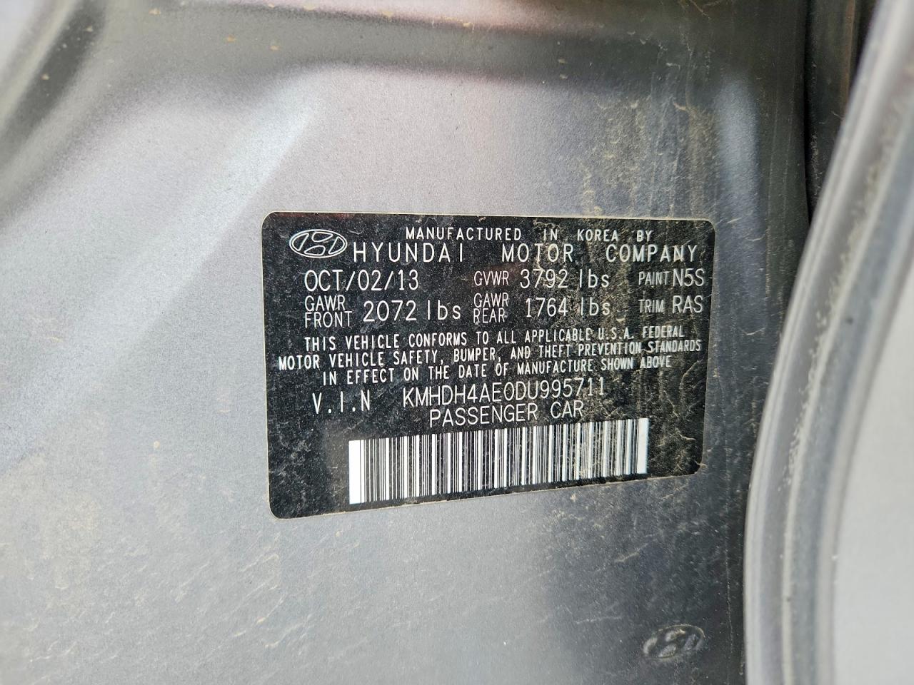 2013 Hyundai Elantra VIN KMHDH4AE0DU995711 photo 12
