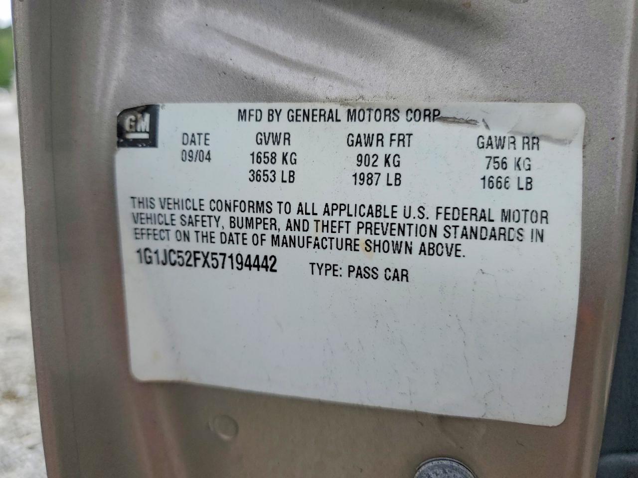 2005 CHEV Cavalier VIN 1G1JC52FX57194442 photo 12