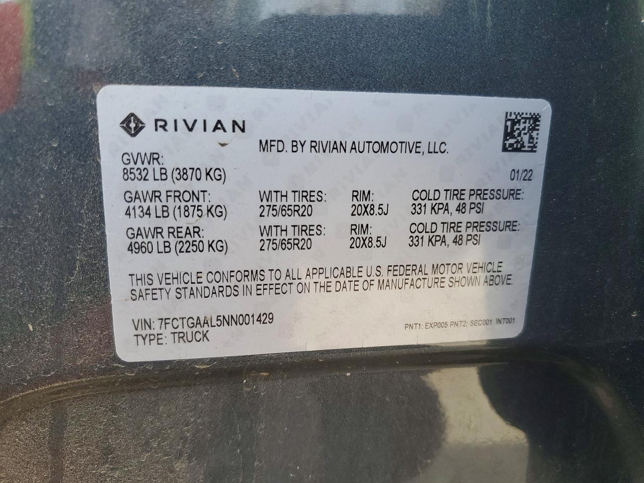 2022 Rivian Rit VIN 7FCTGAAL5NN001429 photo 12