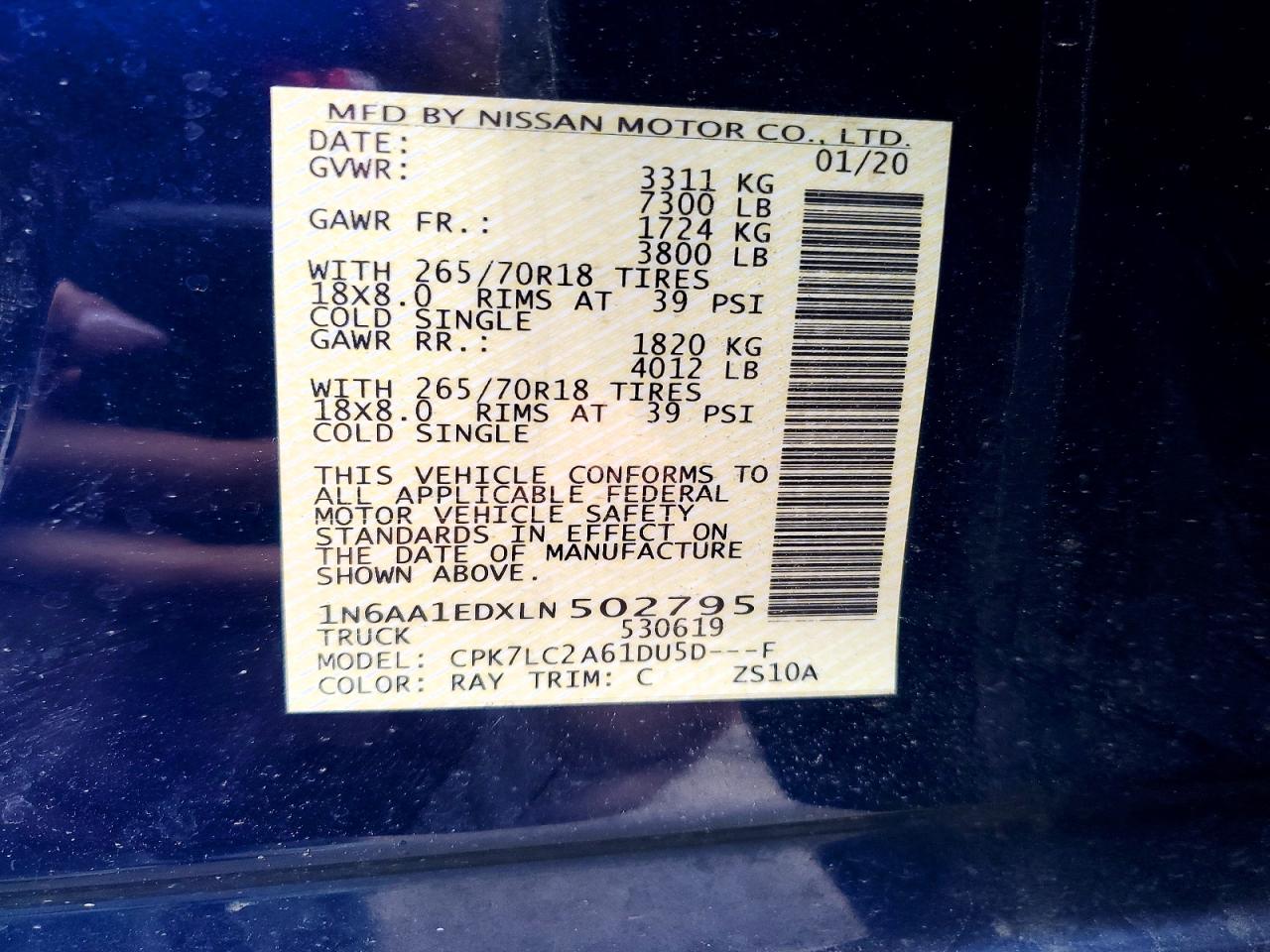 2020 Nissan TITAN VIN 1N6AA1EDXLN502795 photo 12