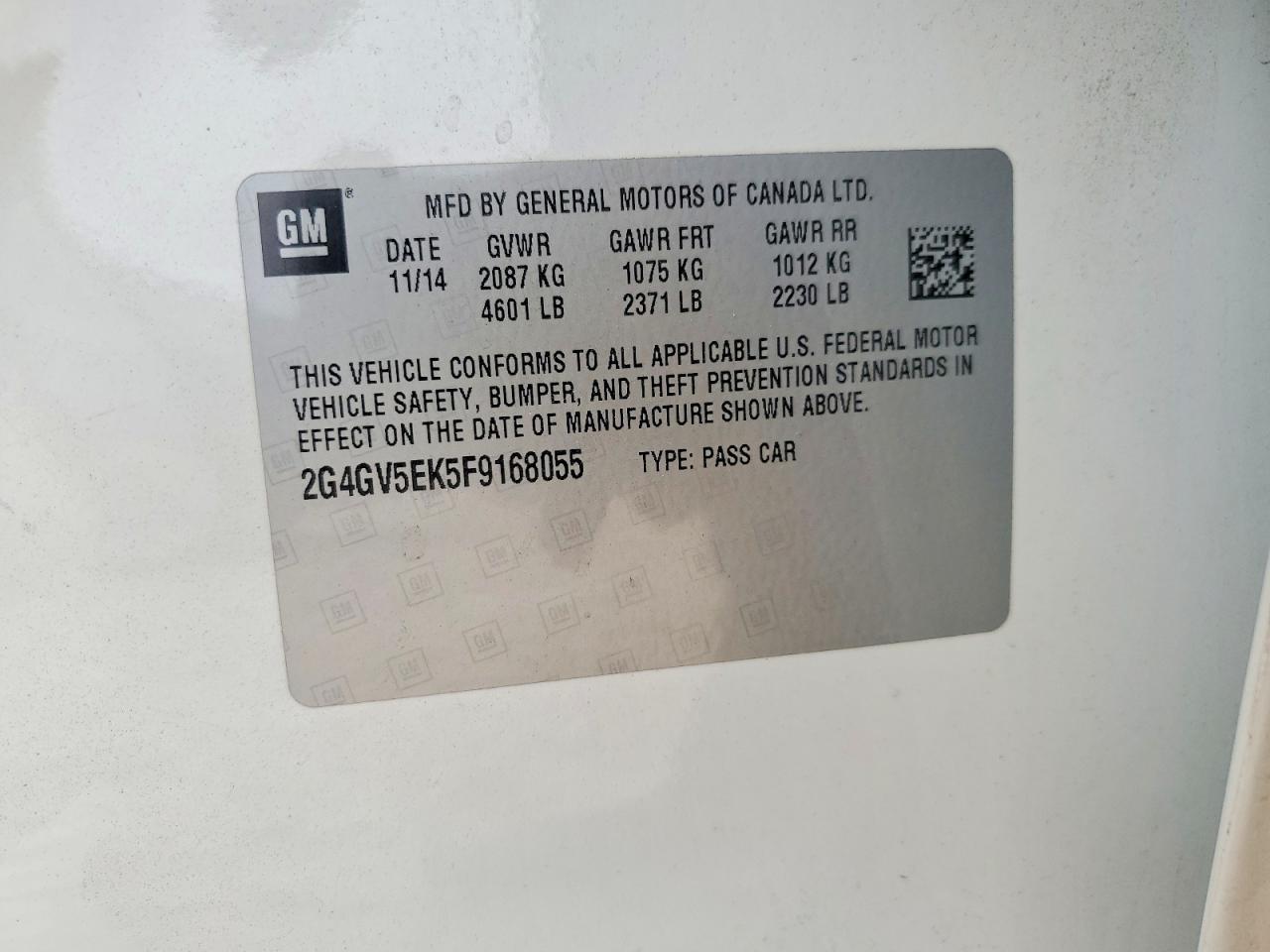 2015 Buick Regal VIN 2G4GV5EK5F9168055 photo 12
