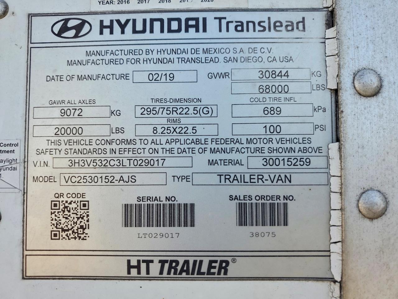 2020 HYTR Trailer VIN 3H3V532C3LT029017 photo 10