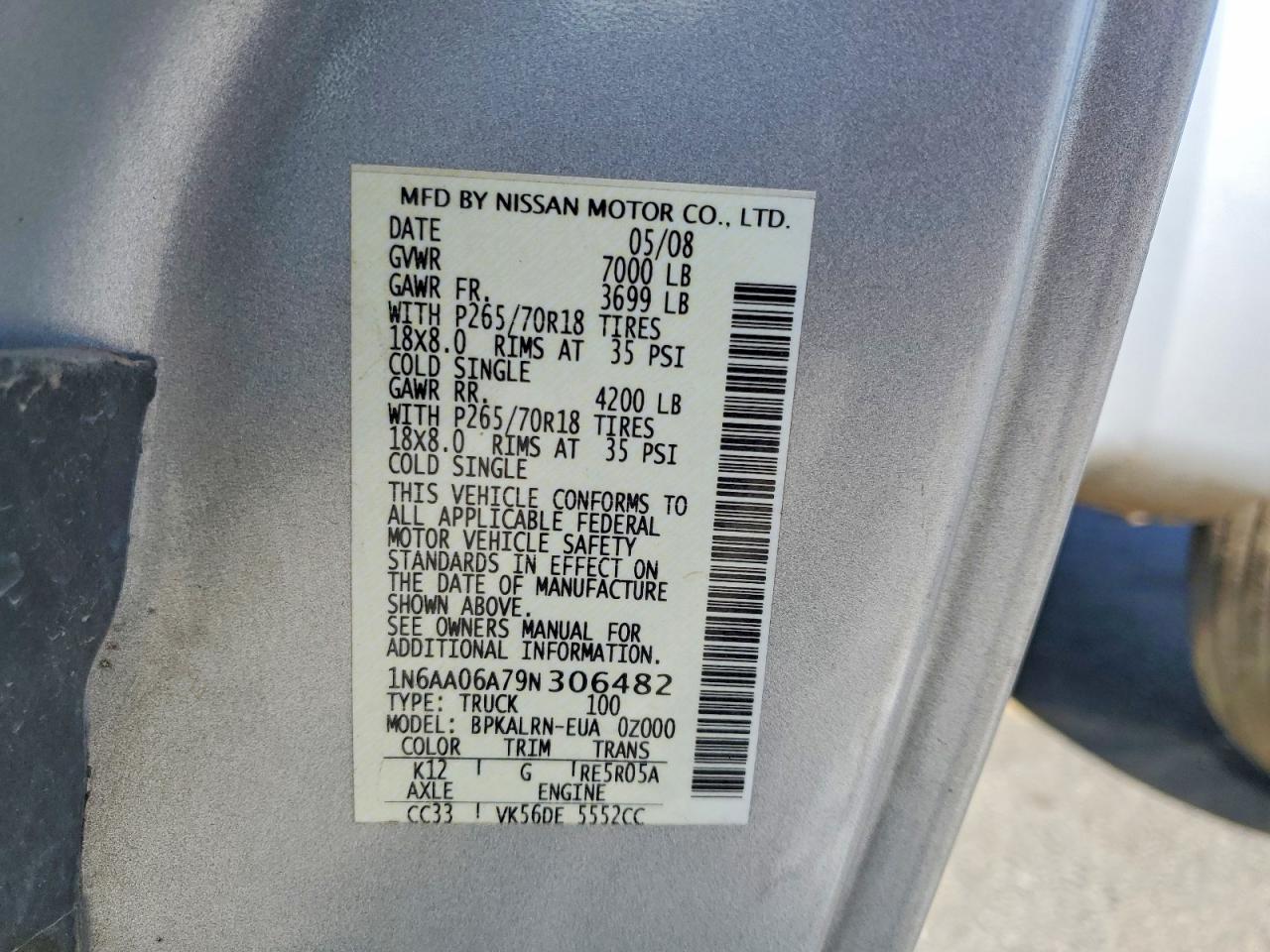 2009 Nissan TITAN VIN 1N6AA06A79N306482 photo 12