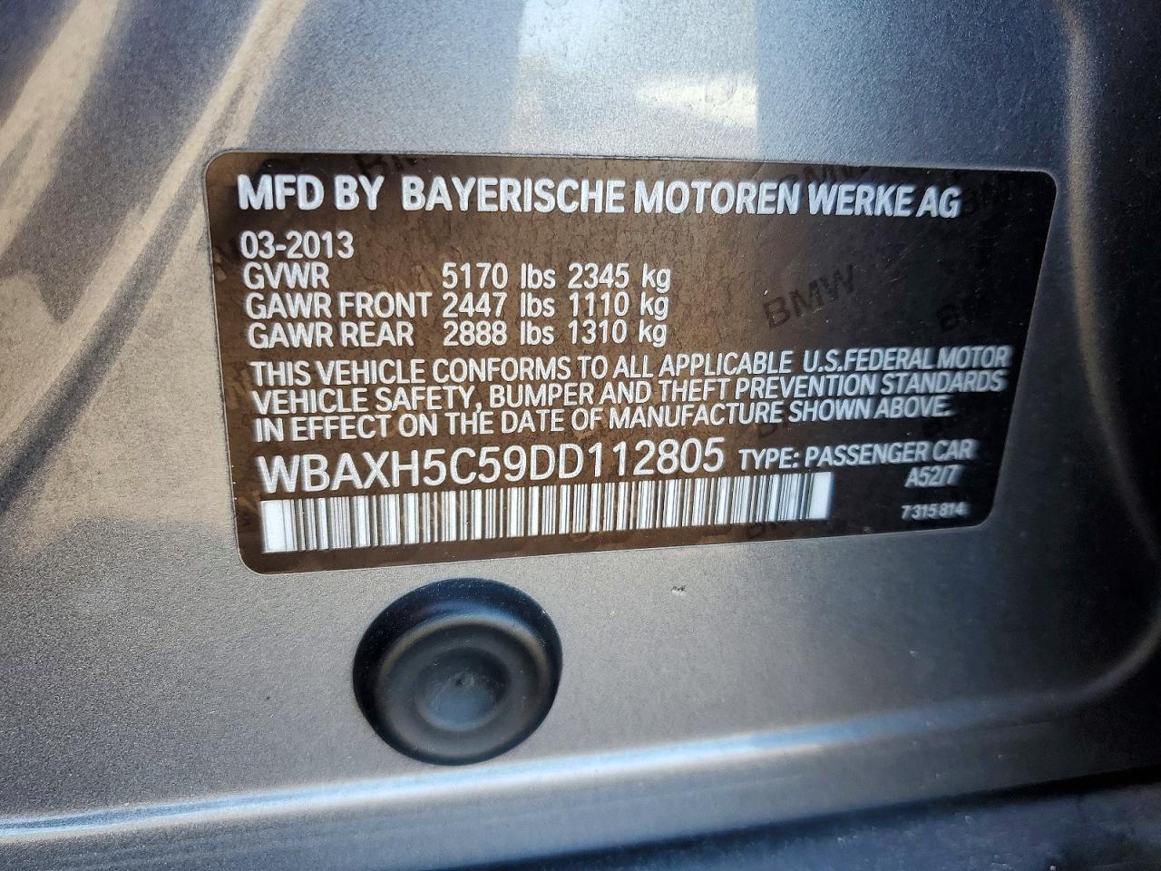 2013 BMW 5 series VIN WBAXH5C59DD112805 photo 12