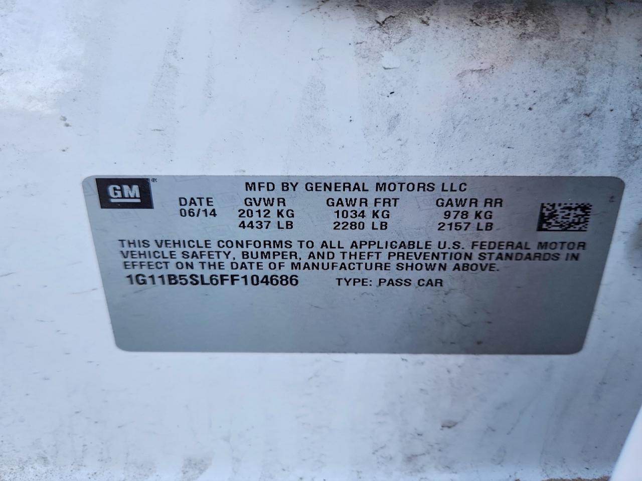 2015 Chevrolet Malibu VIN 1G11B5SL6FF104686 photo 12