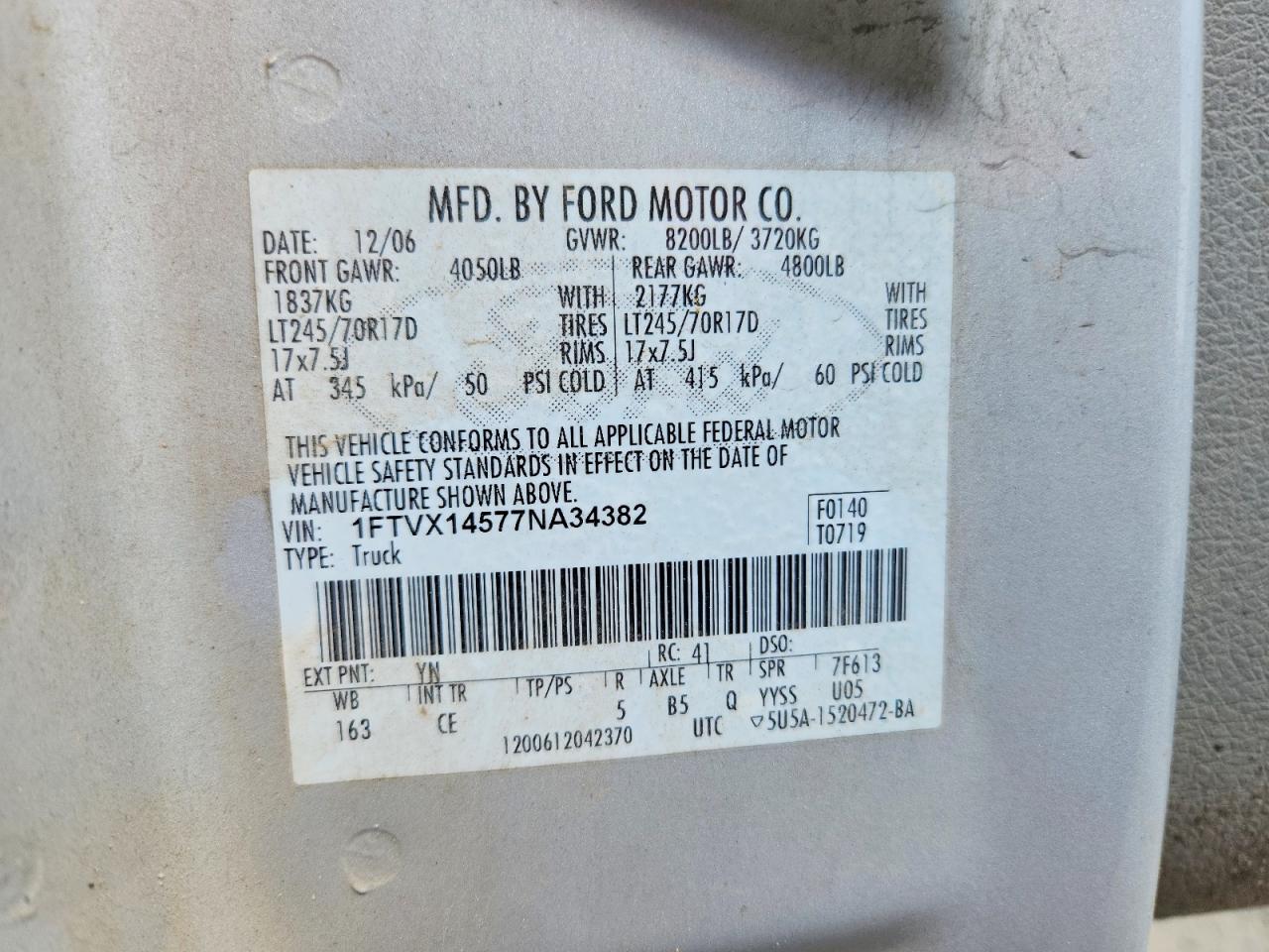 2007 Ford F150 VIN 1FTVX14577NA34382 photo 12