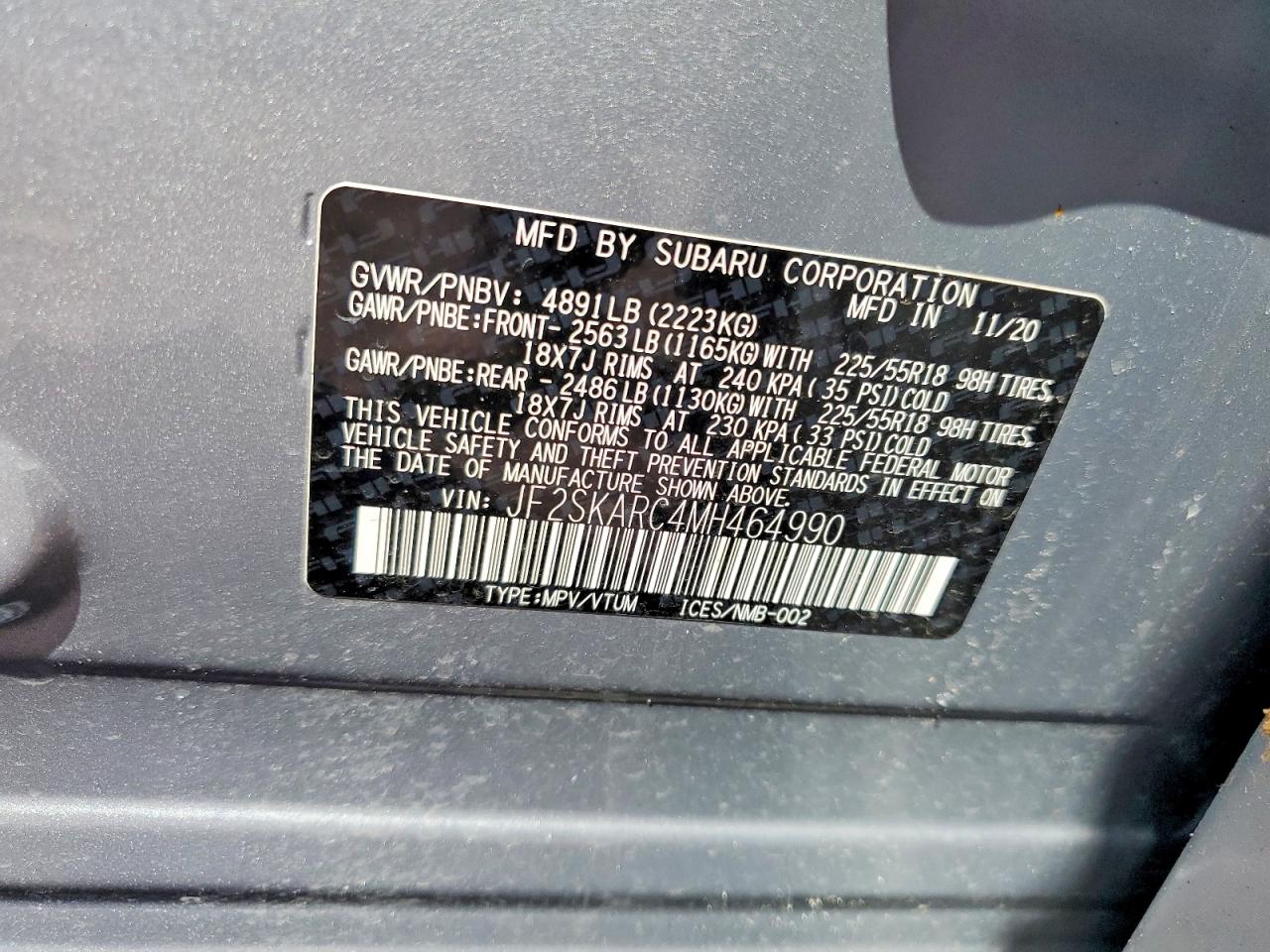 2021 Subaru Forester VIN JF2SKARC4MH464990 photo 12