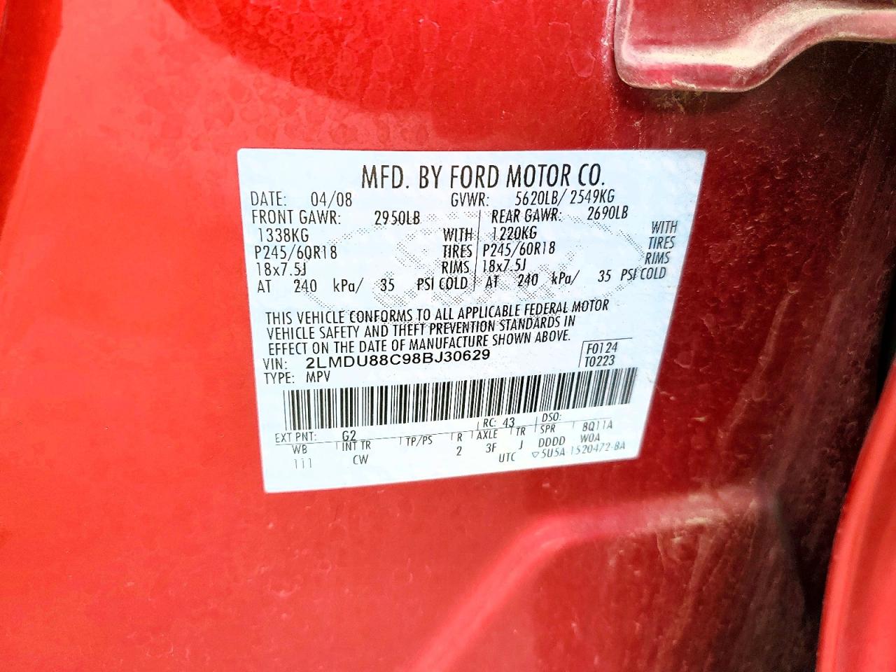 2008 LINCOLN Mkx VIN 2LMDU88C98BJ30629 photo 12