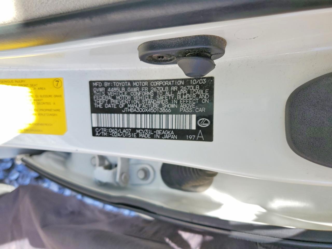2004 LEXUS Es250 VIN JTHBA30GX45013866 photo 12