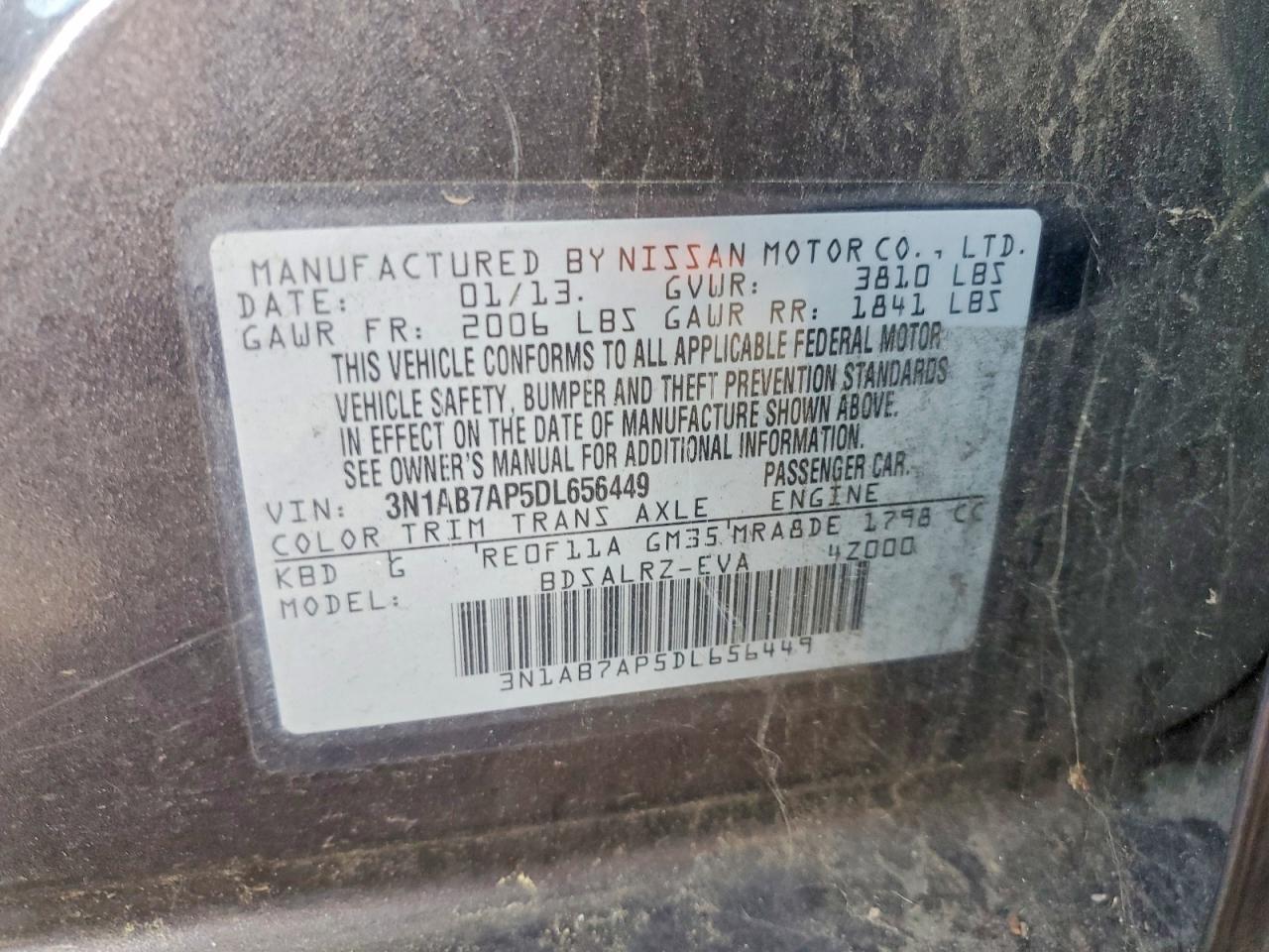 2013 NISS Sentra VIN 3N1AB7AP5DL656449 photo 12