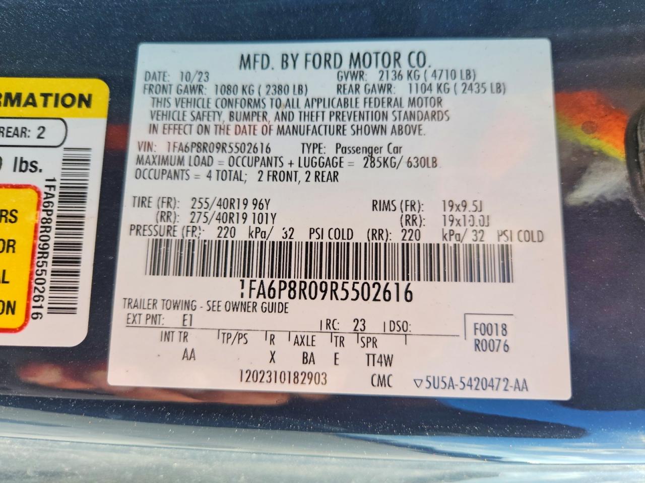 2024 Ford Mustang VIN 1FA6P8R09R5502616 photo 12
