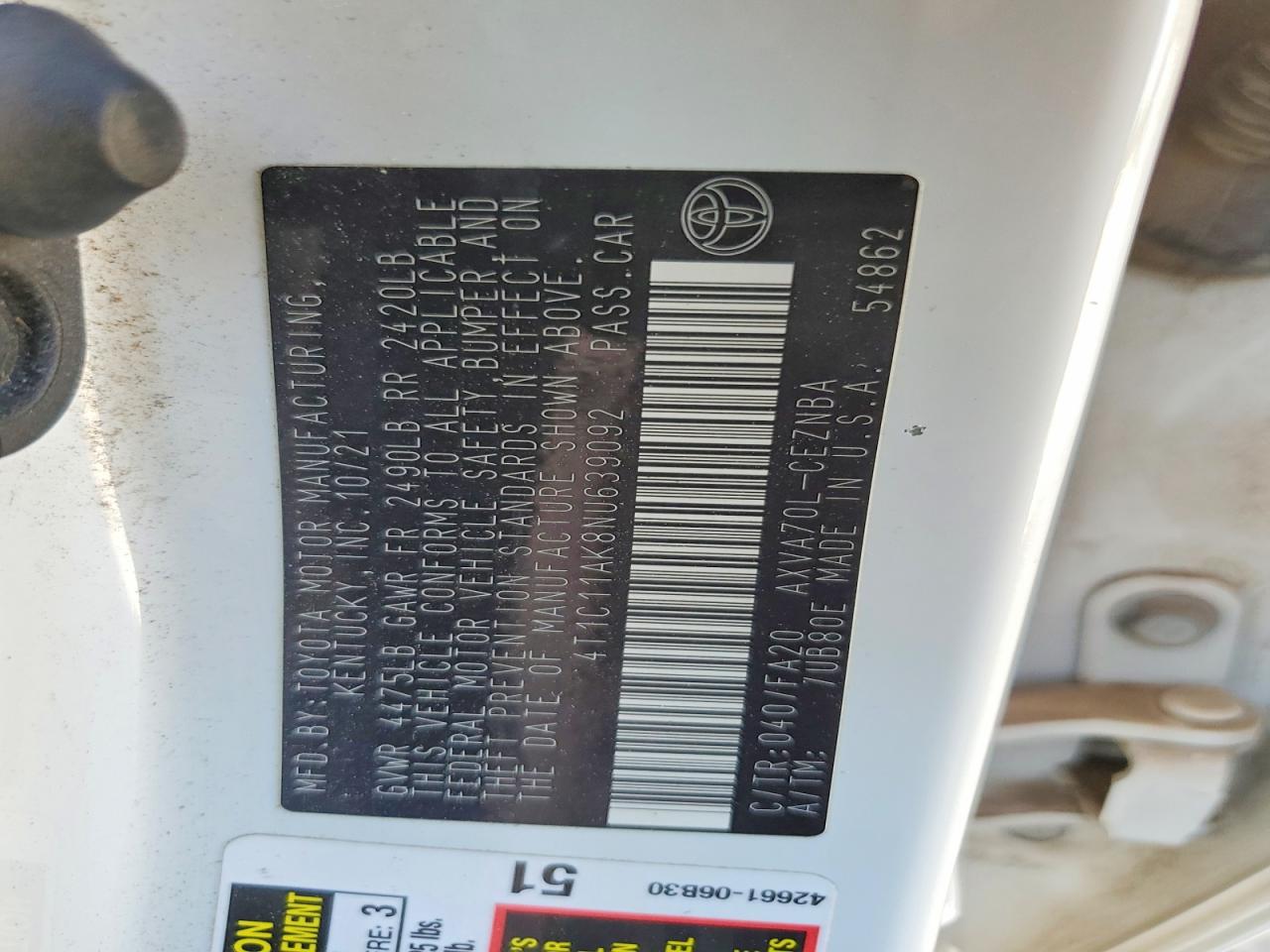 2022 TOYOTA Camry VIN 4T1C11AK8NU639092 photo 12