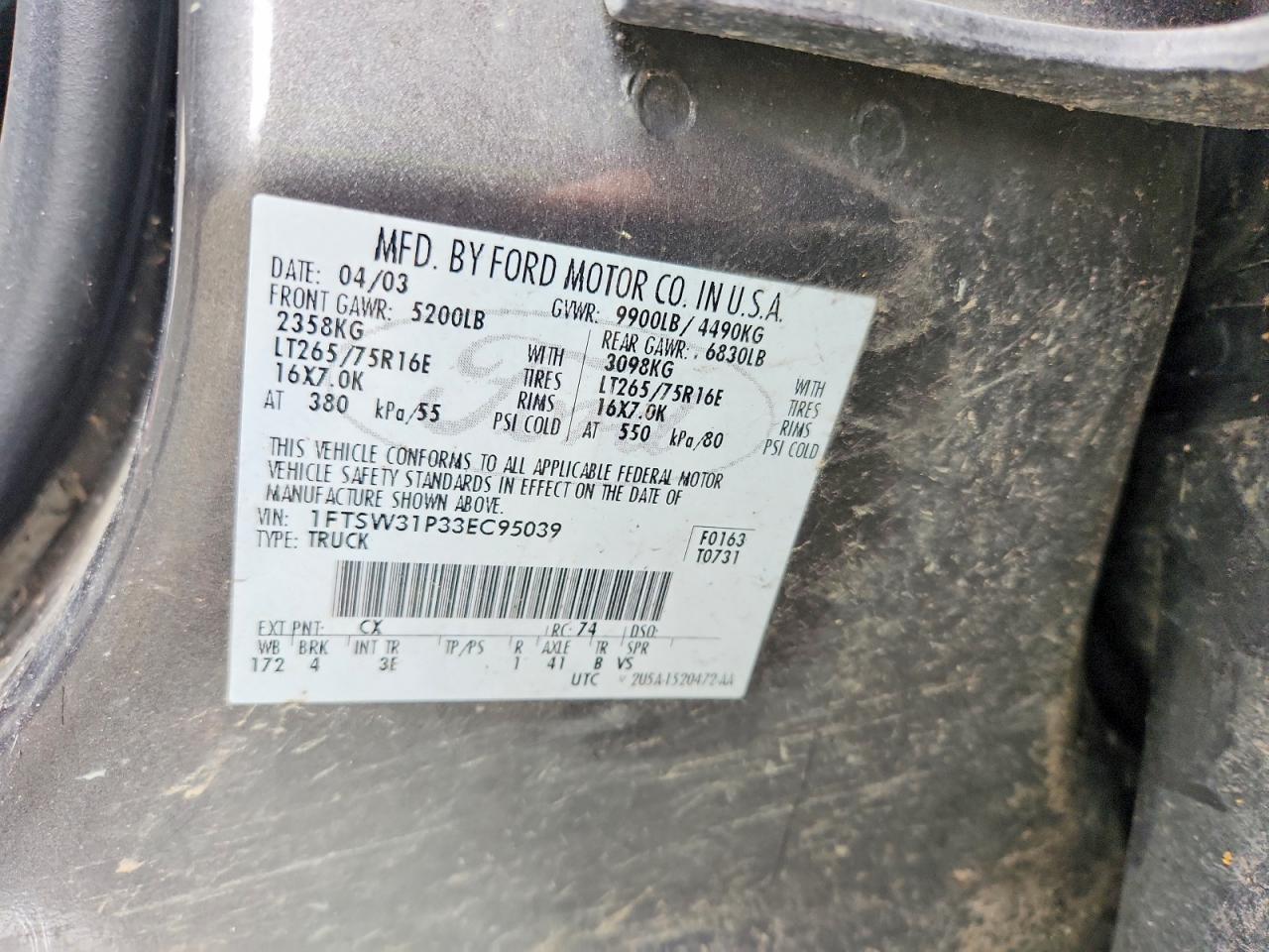 2003 Ford F350 VIN 1FTSW31P33EC95039 photo 12