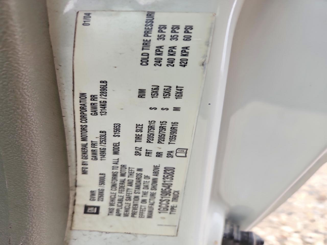 2004 CHEV Colorado VIN 1GCCS198548135830 photo 12