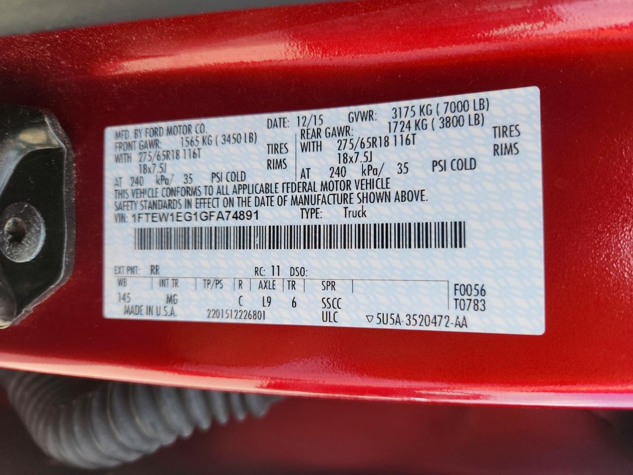 2016 Ford F150 VIN 1FTEW1EG1GFA74891 photo 12