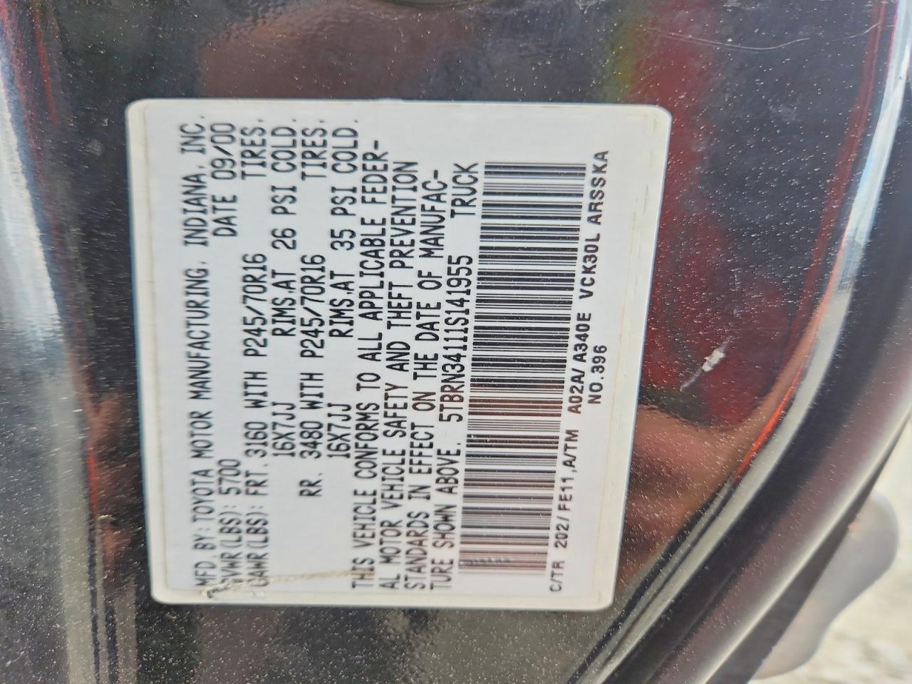 2001 Toyota Tundra VIN 5TBRN34111S141955 photo 12