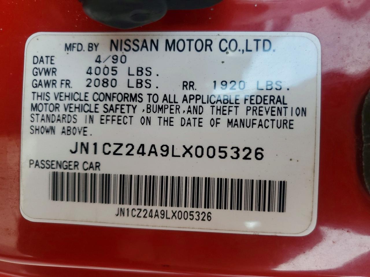 1990 Nissan 300zx VIN JN1CZ24A9LX005326 photo 12