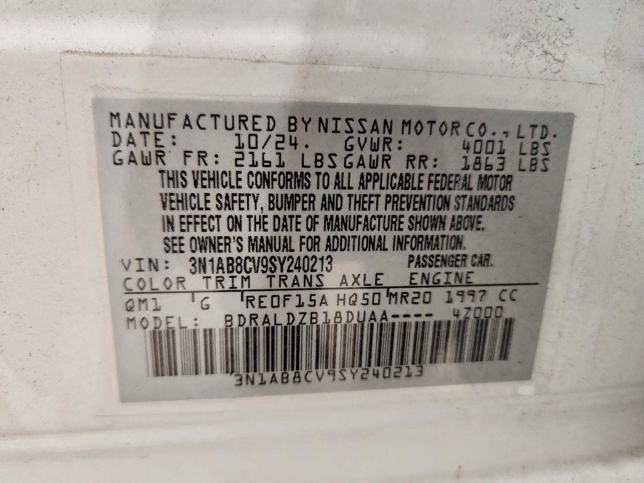 2025 Niss Sentra VIN 3N1AB8CV9SY240213 photo 12