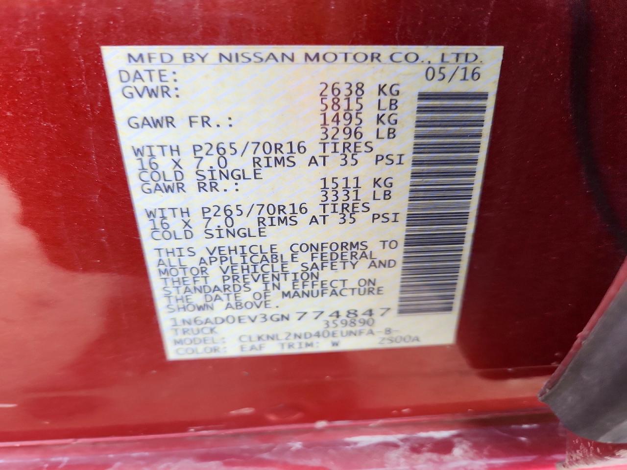 2016 Nissan Frontier VIN 1N6AD0EV3GN774847 photo 12