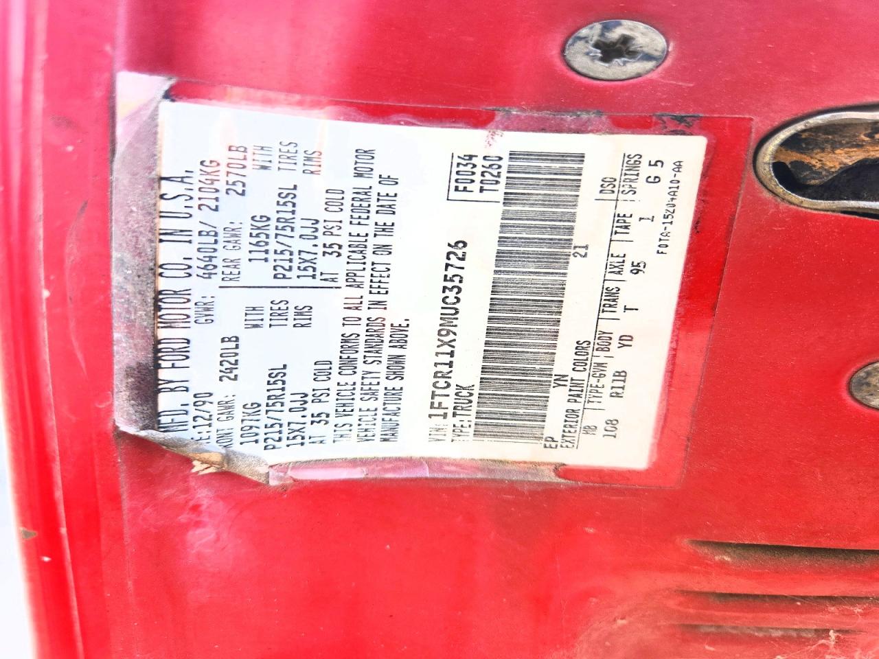 1991 Ford Ranger VIN 1FTCR11X9MUC35726 photo 12