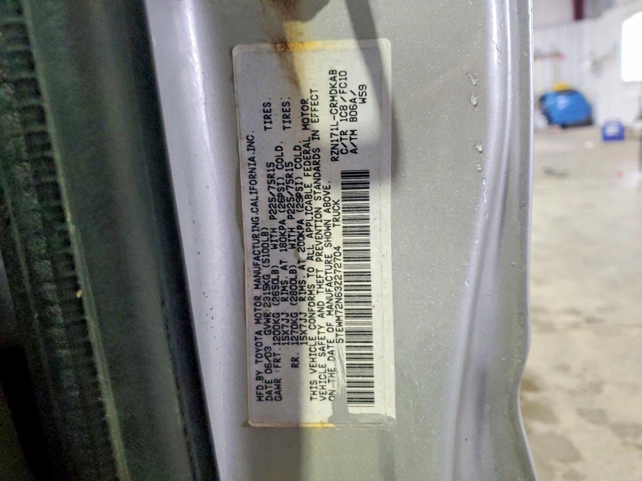 2003 Toyota Tacoma VIN 5TEWM72N63Z272704 photo 12