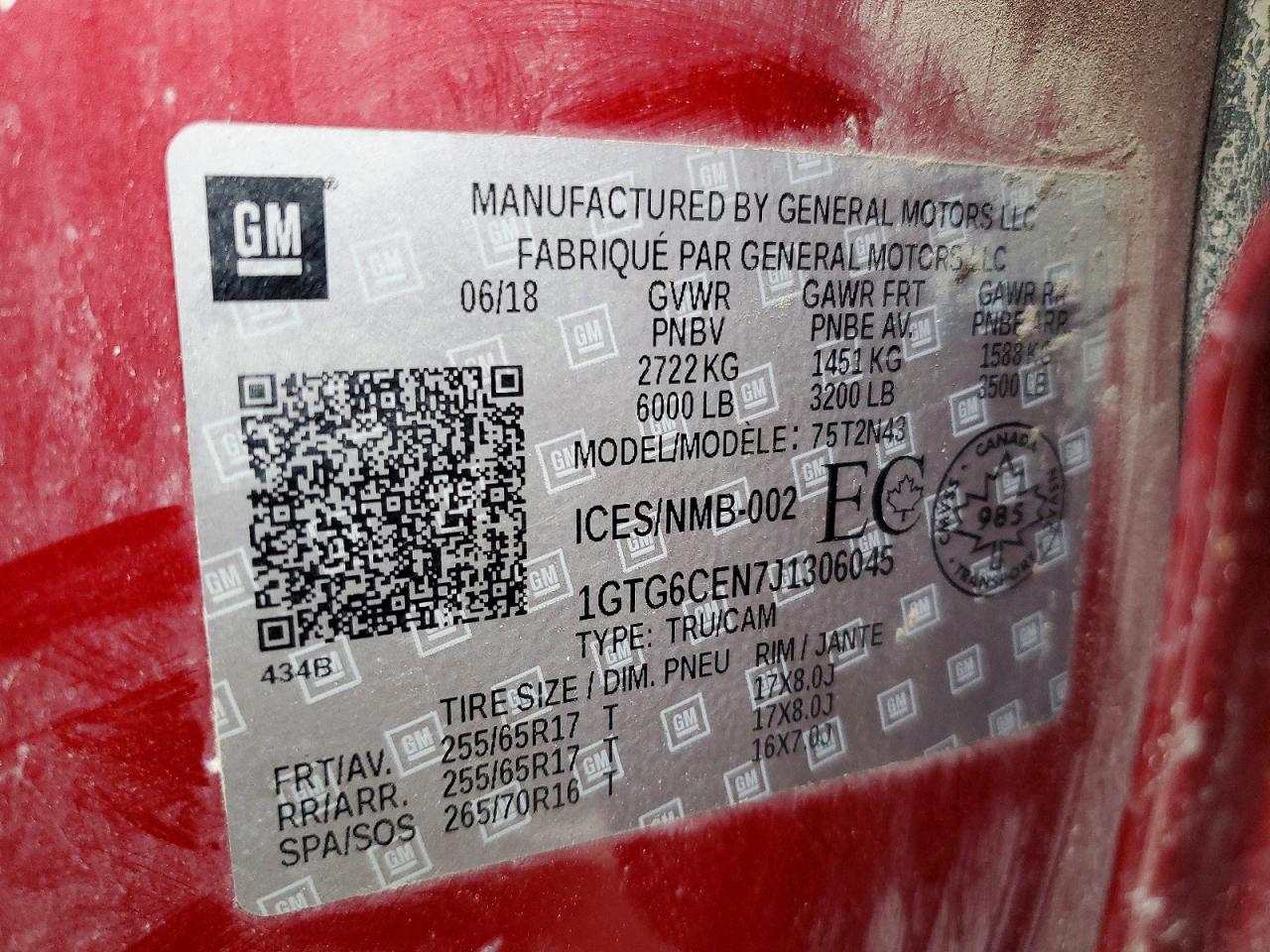 2018 GMC Canyon VIN 1GTG6CEN7J1306045 photo 12