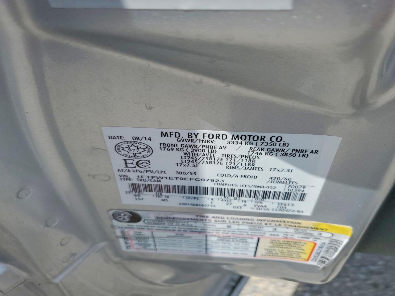 2014 Ford F150 VIN 1FTFW1ET9EFC97923 photo 12