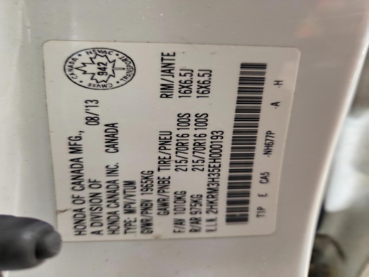 2014 Honda Crv VIN 2HKRM3H35EH000193 photo 12