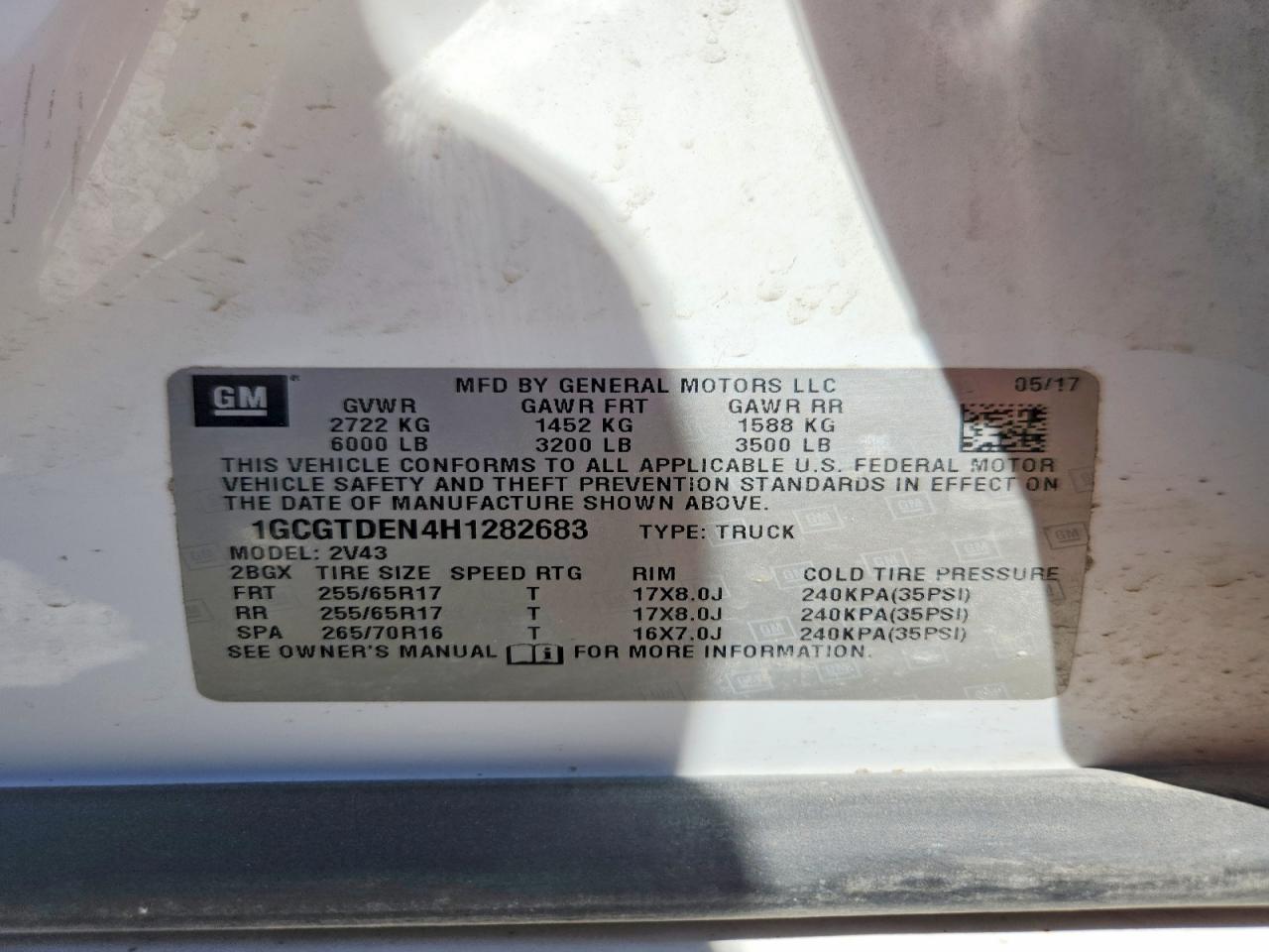 2017 Chevrolet Colorado VIN 1GCGTDEN4H1282683 photo 12