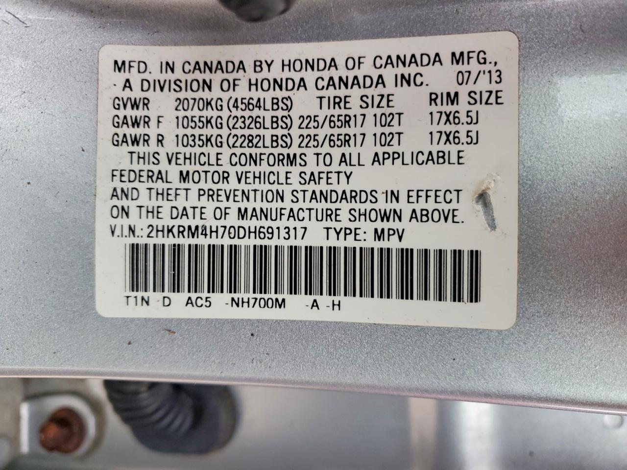 2013 Honda Crv VIN 2HKRM4H70DH691317 photo 12
