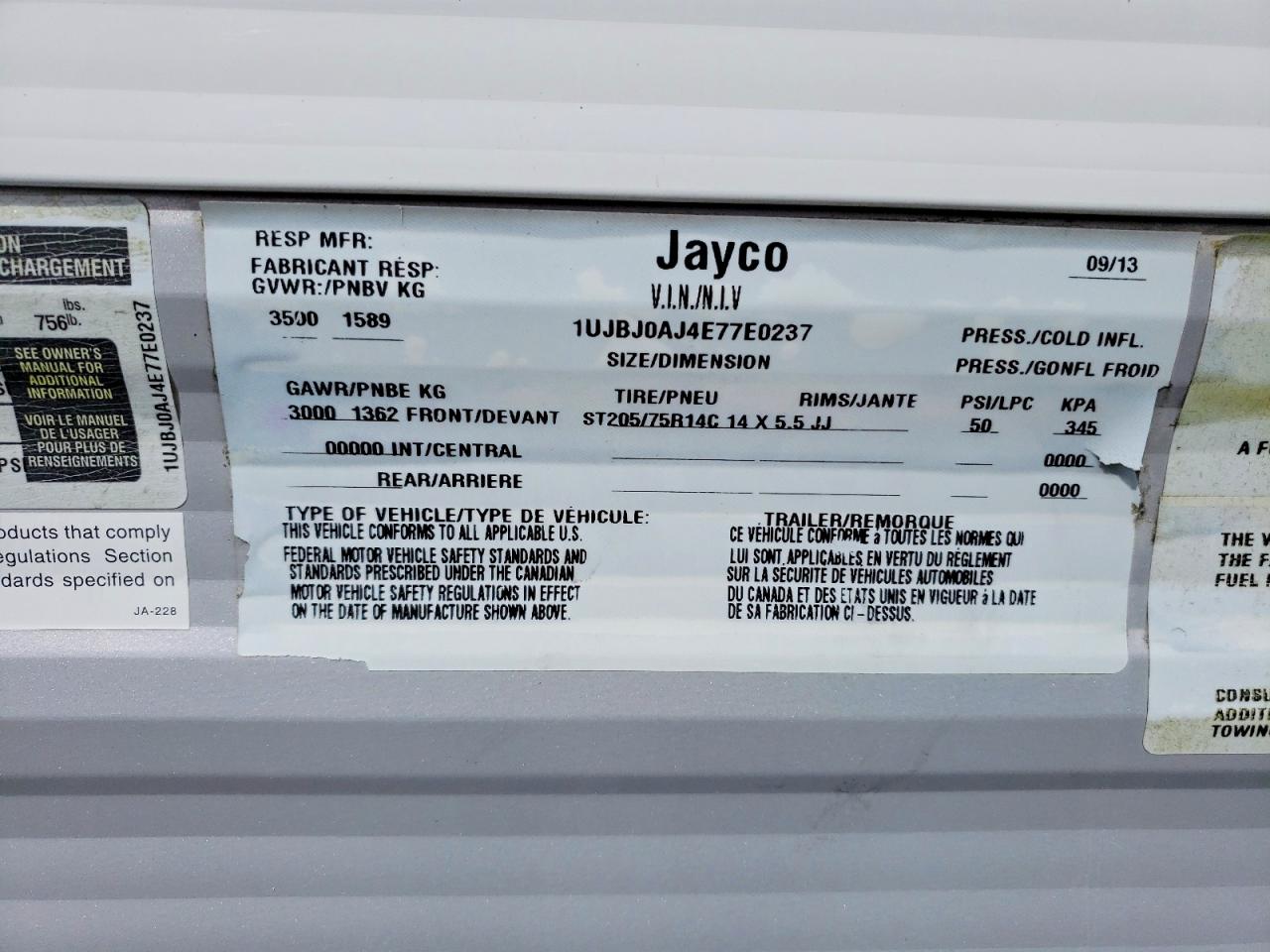 2014 JAYCO Travel tra VIN 1UJBJ0AJ4E77E0237 photo 10
