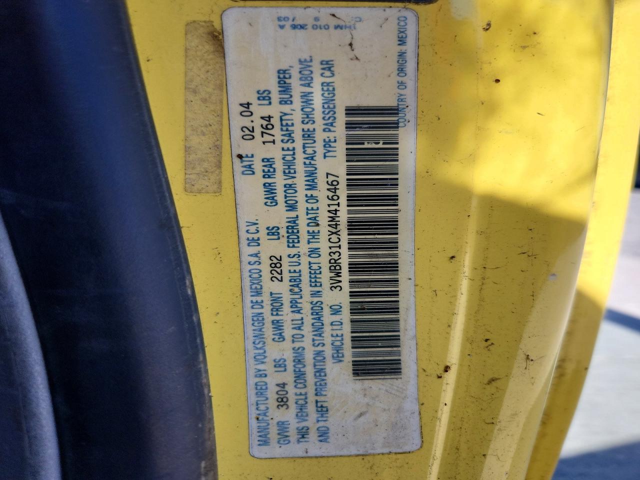 2004 Volkswagen Beetle VIN 3VWBR31CX4M416467 photo 12