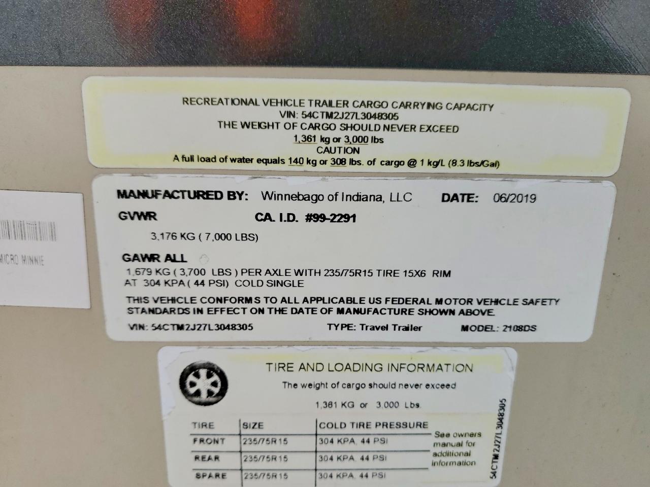 2020 WINNEBAGO Micro minn VIN 54CTM2J27L3048305 photo 10