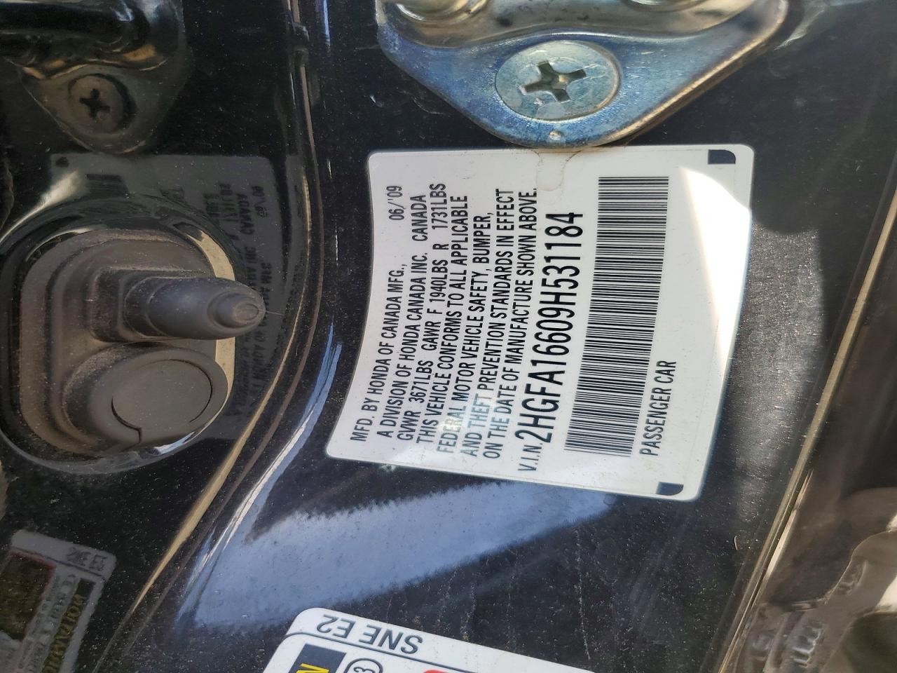 2009 HOND Civic VIN 2HGFA16609H531184 photo 12