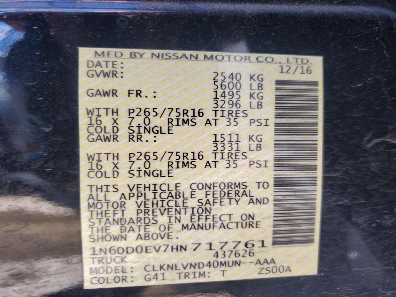 2017 Nissan Frontier VIN 1N6DD0EV7HN717761 photo 12