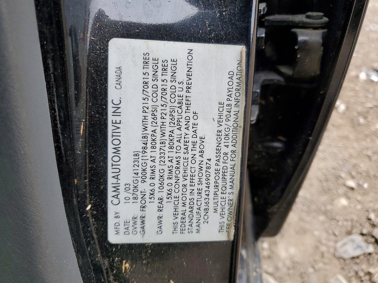 2004 CHEV Tracker VIN 2CNBJ634346907874 photo 12