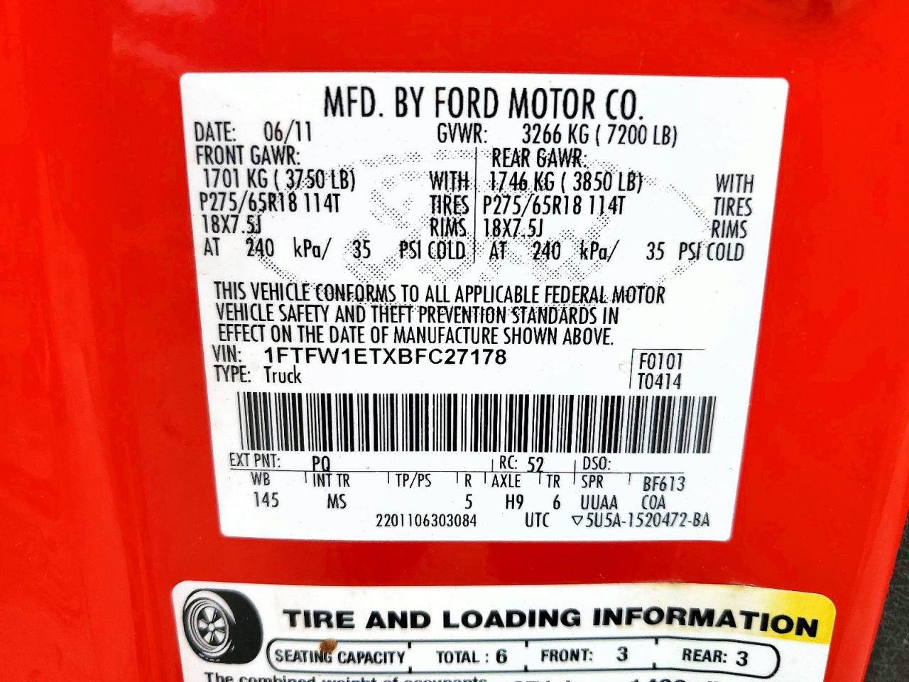 2011 Ford F150 VIN 1FTFW1ETXBFC27178 photo 12