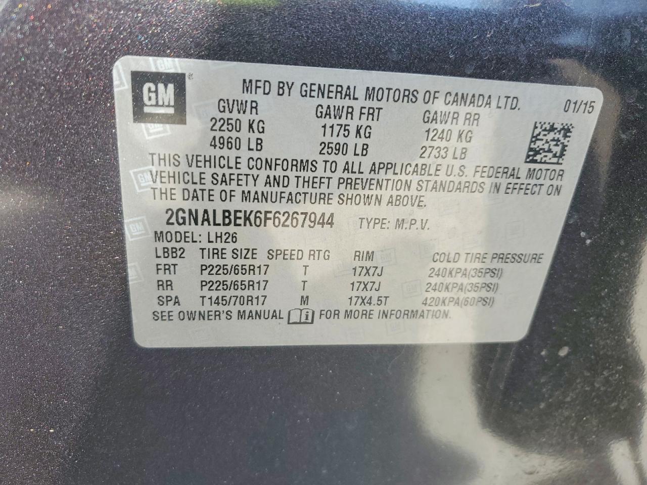 2015 CHEV Equinox VIN 2GNALBEK6F6267944 photo 12
